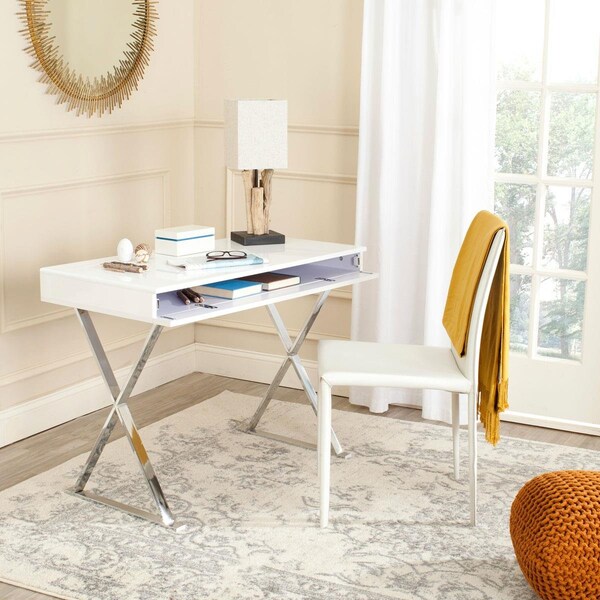 Safavieh Gordon Desk, White & Chrome FOX2217A - main